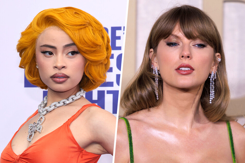 Ice Spice (l.) defended Taylor Swift with an epic clapback after fans at Rolling Loud Europe booed the pop star's song Karma, which features the rapper.