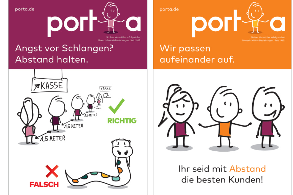 Mit diesen Botschaften macht porta beispielsweise auf die aktuellen Sicherheitsmaßnahmen aufmerksam.
