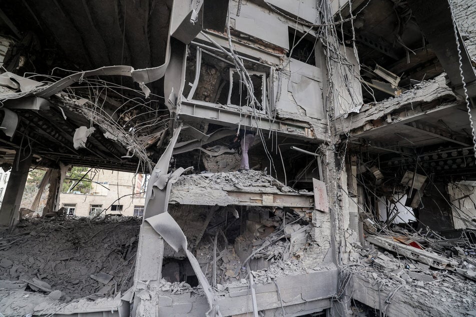 Destruction is pictured at a office building that housed the offices of the news network Al Araby TV following a missile strike earlier in the day in Tehran, Iran, on March 29, 2026.