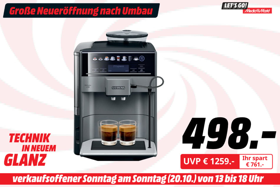 Siemens-Kaffeevollautomat für 498 statt 1.259 Euro.