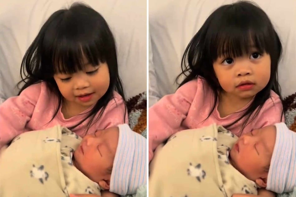 Dreijährige hält Baby-Schwester im Arm: Was sie dann fragt, bringt ihre Mutter zum Weinen