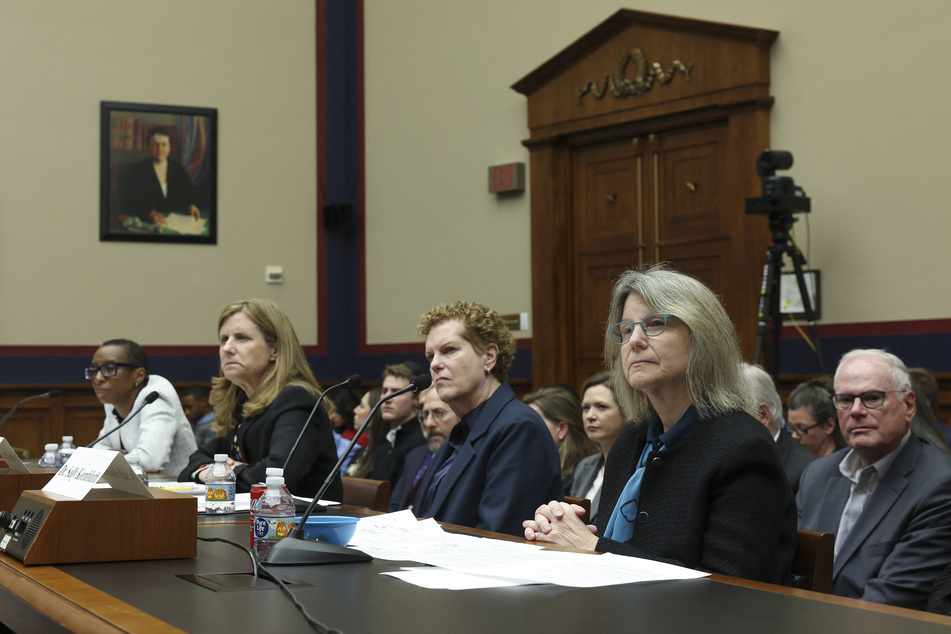 (From l to r) Dr. Claudine Gay, President of Harvard University, Liz Magill, President of the University of Pennsylvania, Dr. Pamela Nadell, Professor of History and Jewish Studies at American University, and Dr. Sally Kornbluth, President of Massachusetts Institute of Technology, testify before the House Education and Workforce Committee at the Rayburn House Office Building on Tuesday.