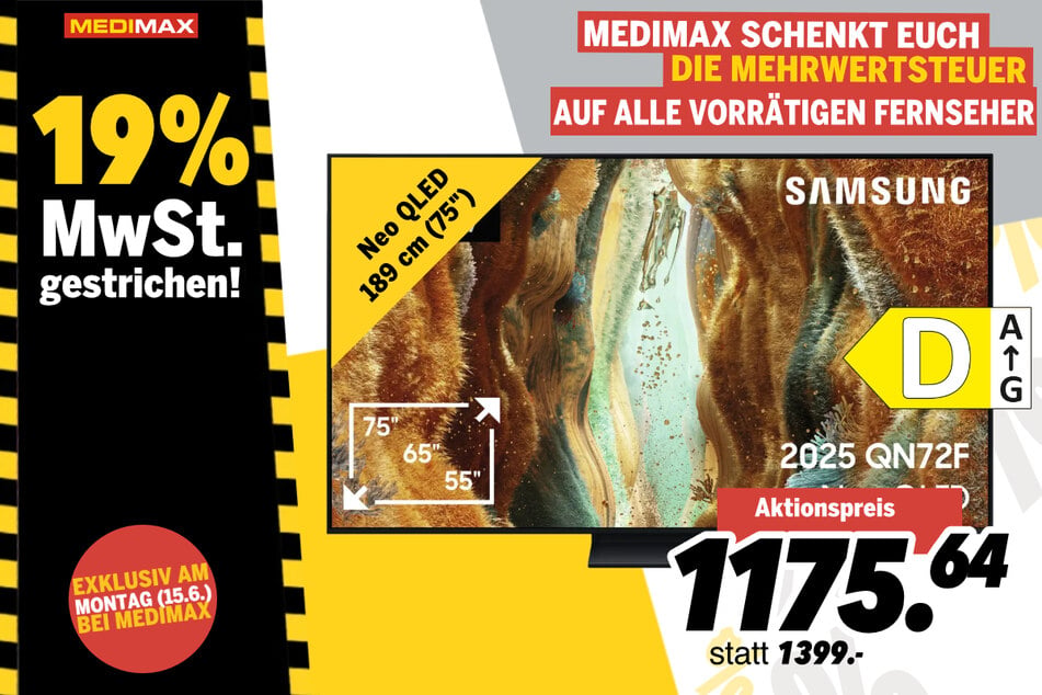 75-Zoll Samsung-Fernseher für 1.175,64 Euro.