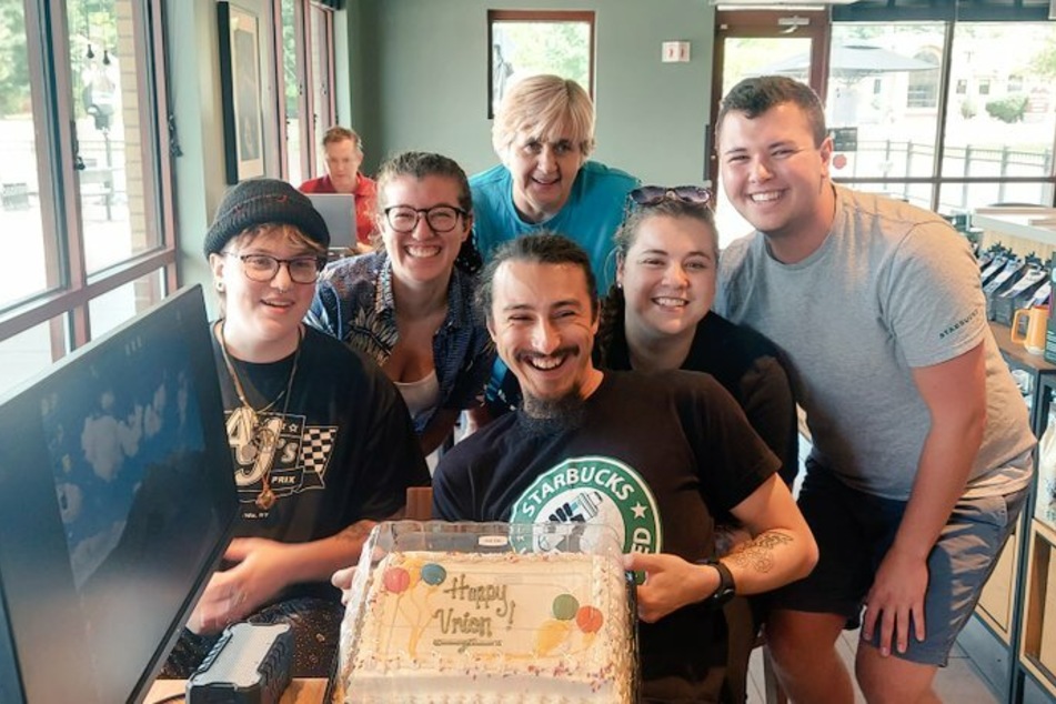 Starbucks workers in Buffalo celebrate their union victory at the Transit Commons store.