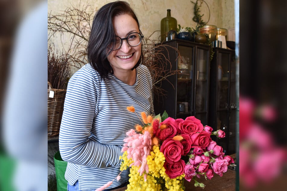 Farbenfroh und frühlingshaft startet die "Blumenbinderei" in die neue Freiheit, wie Chefin Juliane Müller (38) zeigt.