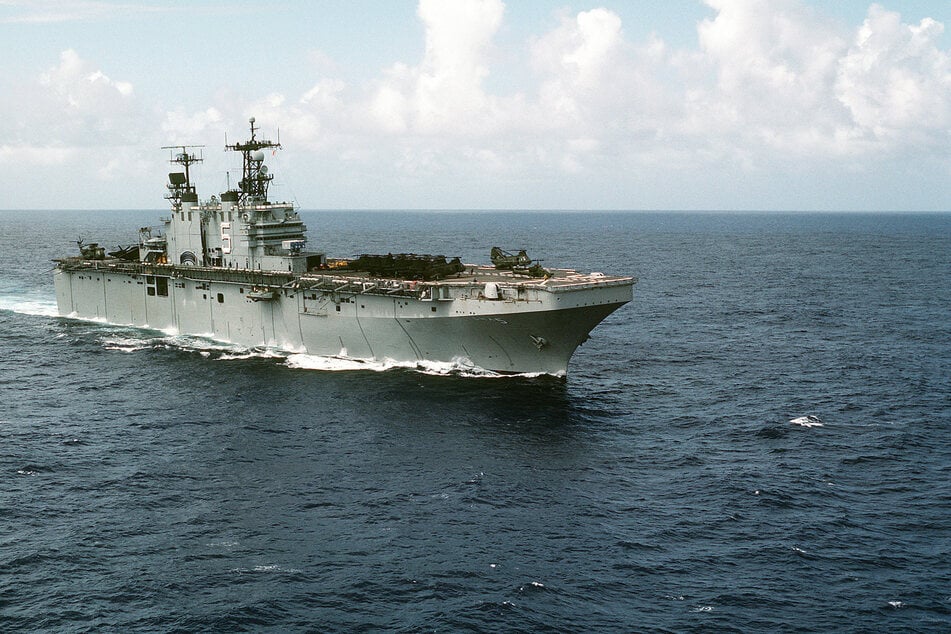 The USS Peleliu Tarawa-class amphibious assault ship is pictured underway off Palau's Peleliu Island.