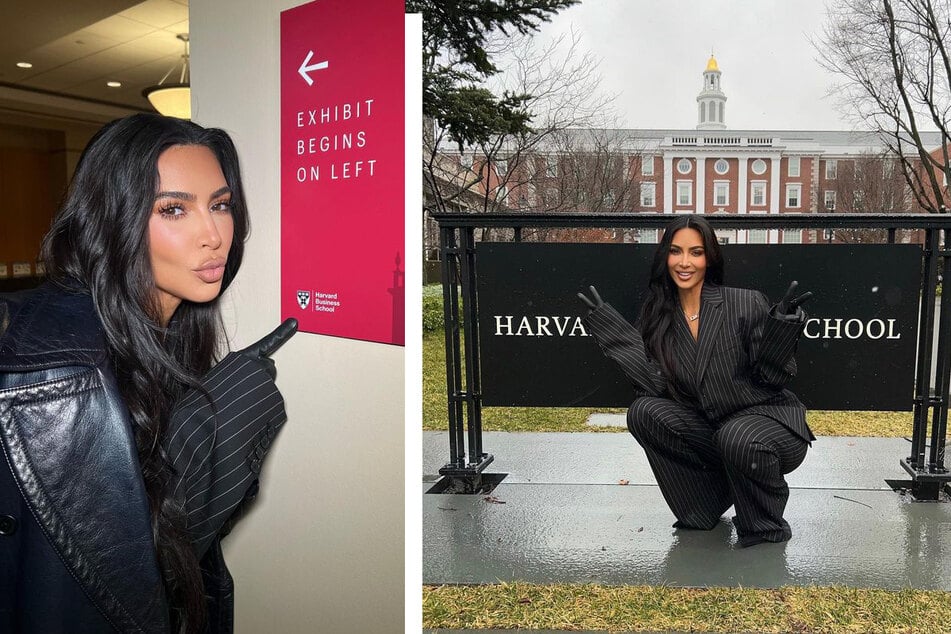Kim Kardashian posted photos of herself on the Harvard Business School campus in Cambridge, Massachusettes.