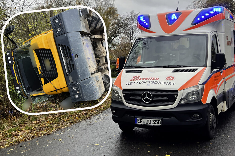 Kieslaster-Unglück in Nordthüringen: Fahrer wurde schwer verletzt