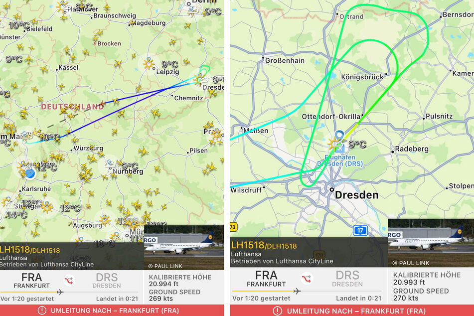 Zurück zum Start: Lufthansa-Flug 1518 kehrte nach zwei versuchten Landungen nach Frankfurt zurück.