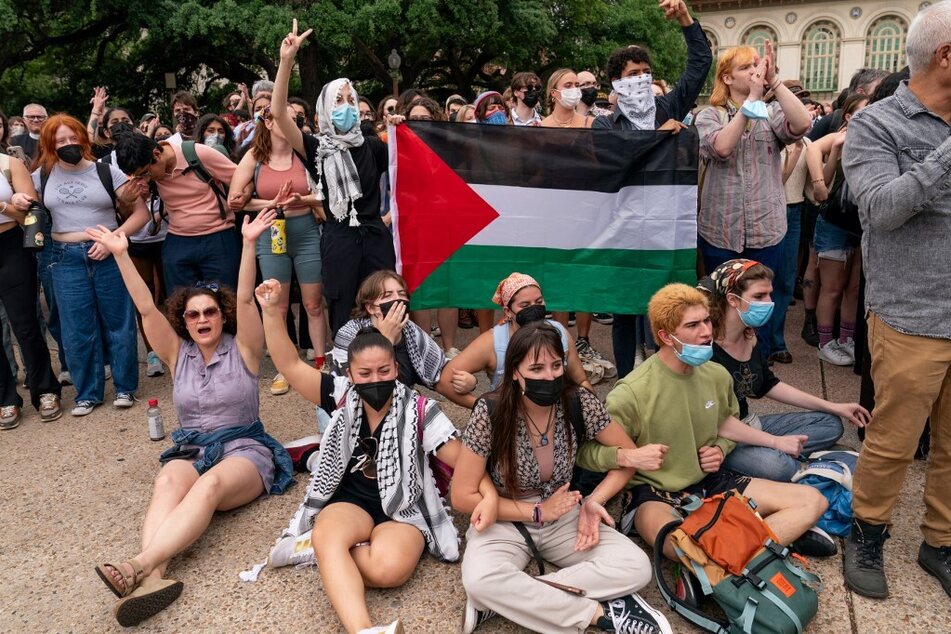 Protesters rally in solidarity with besieged Palestinians on the University of Texas at Austin campus in April 2024.