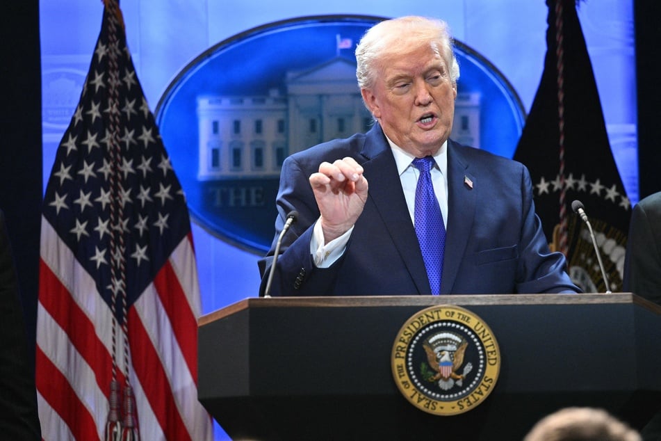 President Donald Trump speaks during a press conference in the Brady Press Briefing Room of the White House in Washington, DC, on Friday.
