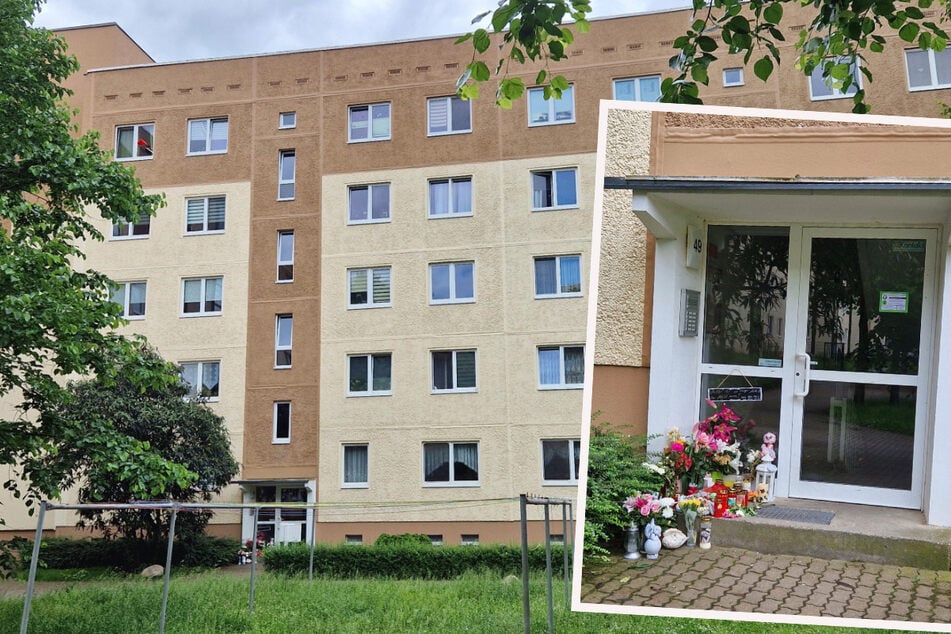 In ihrer Vier-Raum-Wohnung in diesem Paunsdorfer Plattenbau wurde Jessica S. (†30) am 21. Mai ermordet. Trauernde Angehörige und Freunde haben an der Hauseingangstür Blumen und Kerzen niedergelegt.