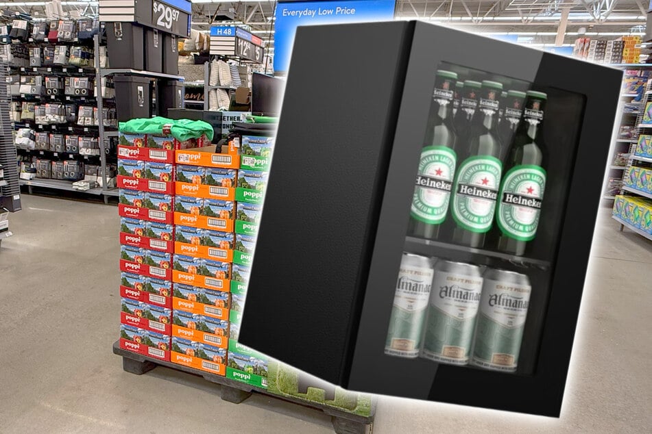 This mini fridge can hold six bottles and 24 cans - Perfect for parties and BBQs!