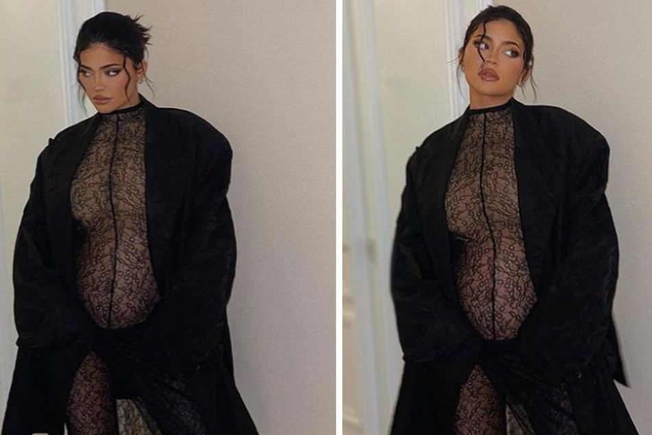 Kylie Jenner (pictured) posted several photos on Instagram with her baby bump on full display, something she didn't do during her first pregnancy.