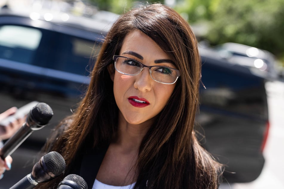 Lauren Boebert speaking with reporters outside the US Capitol in Washington, DC on Saturday, April 20, 2024.