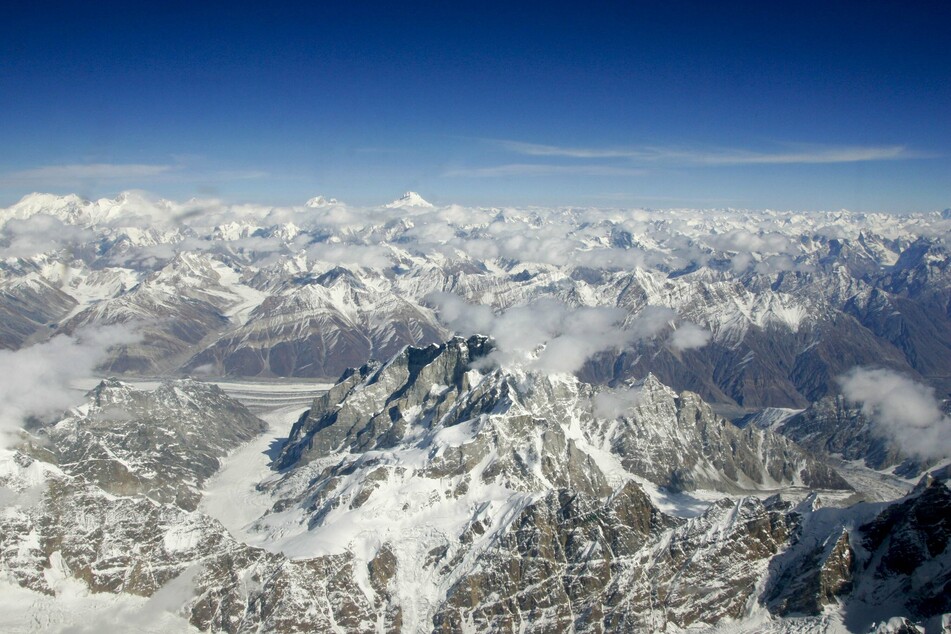 An aerial view of the Karokoram mountains and K2 in North Pakistan.