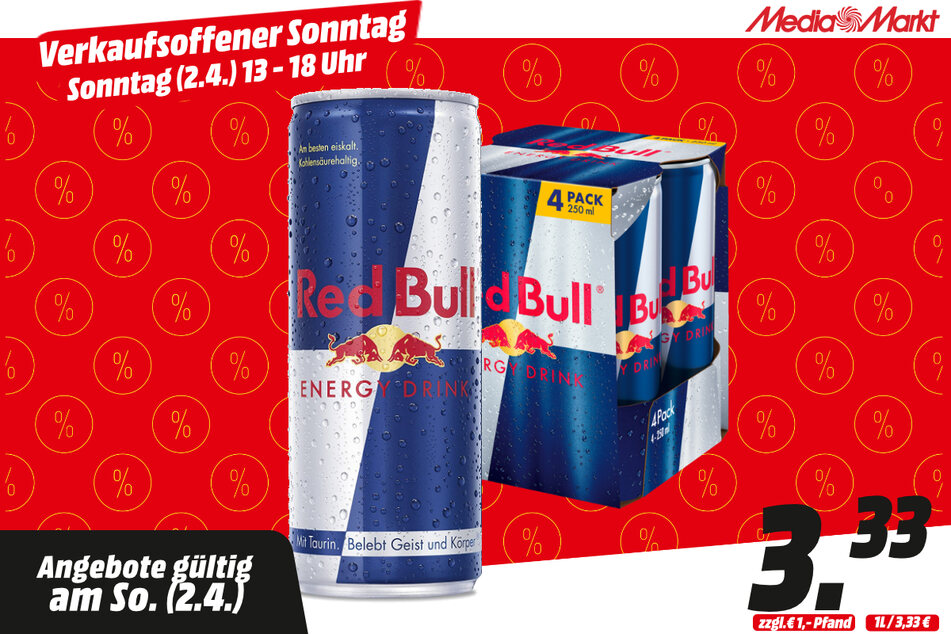 Red Bull (4er-Pack) für 3,33 Euro.