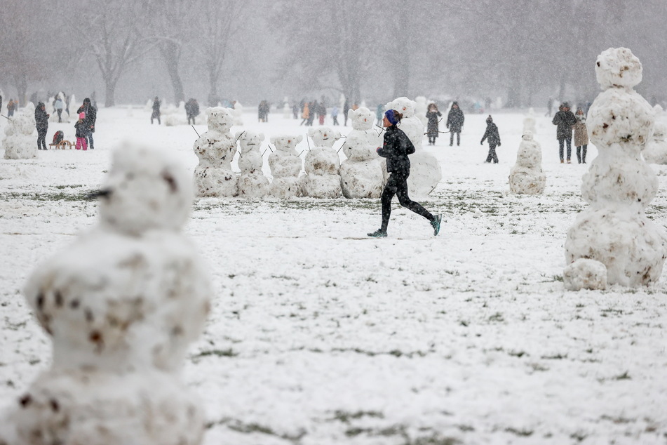 Zahlreiche Schneemänner entstanden im Rosental in Leipzig.