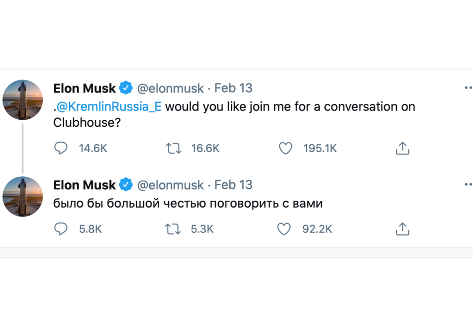 Elon Musk invited Russian President Vladimir Putin for a chat on Clubhouse via Twitter.