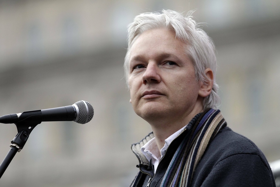 Julian Assange speaking at a mass anti-war demonstration in London's Trafalgar Square in October 2011.