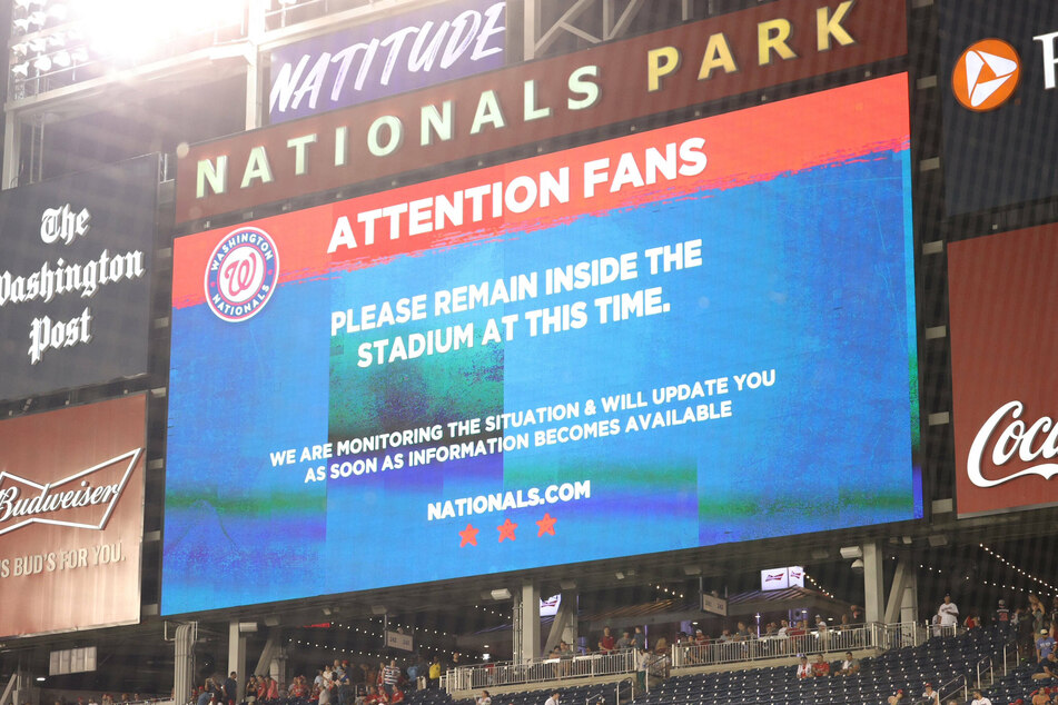 The stadium's main scoreboard instructed fans to stay inside the stadium as the incident first happened on Saturday.