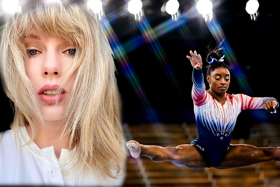 Taylor Swift (l.) narrated multiple hype videos for the Olympics, but the most touching was dedicated to Simone Biles' return to the beam.
