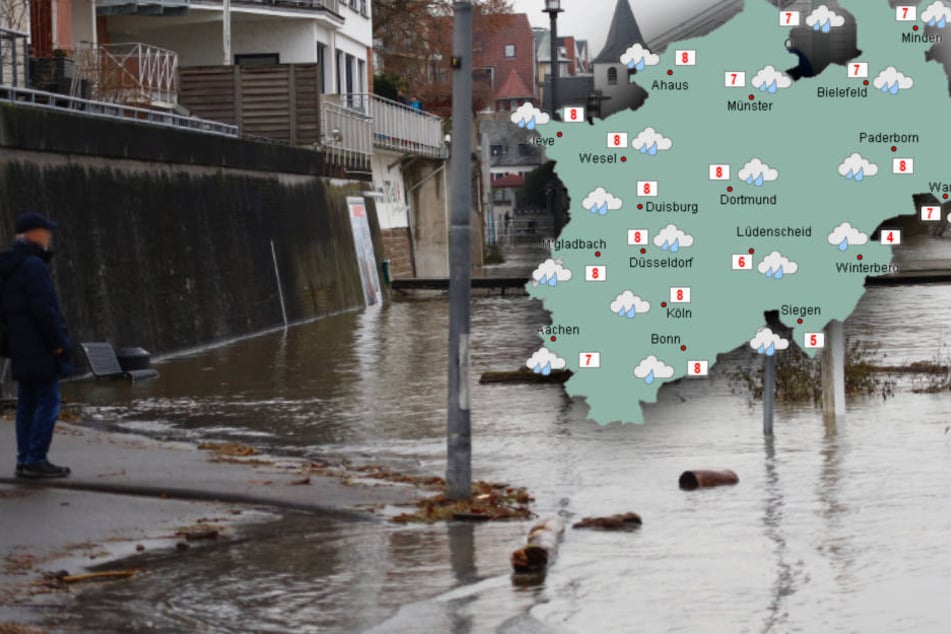 Trüber Wochenstart in NRW: Hochwasser in Köln geht langsam zurück