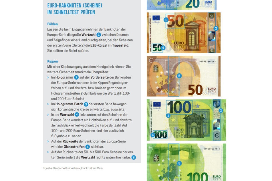Die Deutsche Bundesbank gibt Euch Tipps, wie Ihr Falschgeld schnell erkennen könnt.