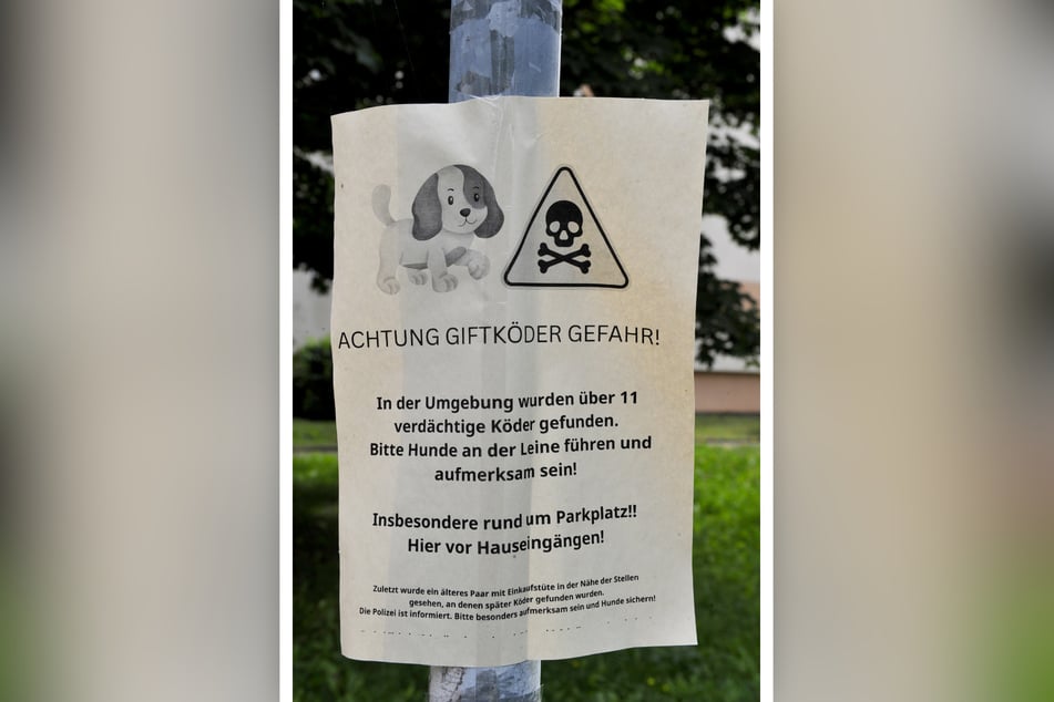 Der Zettel macht auf die Giftköder aufmerksam.