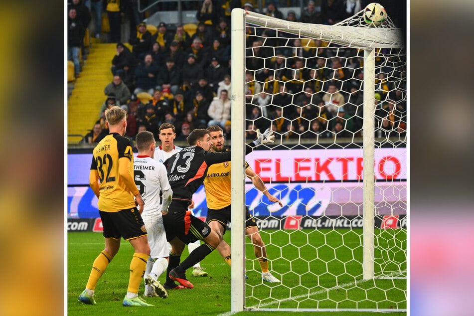 Da klingelt es: David Kubatta (21, r.) hat für Dresden zum 1:1 getroffen.