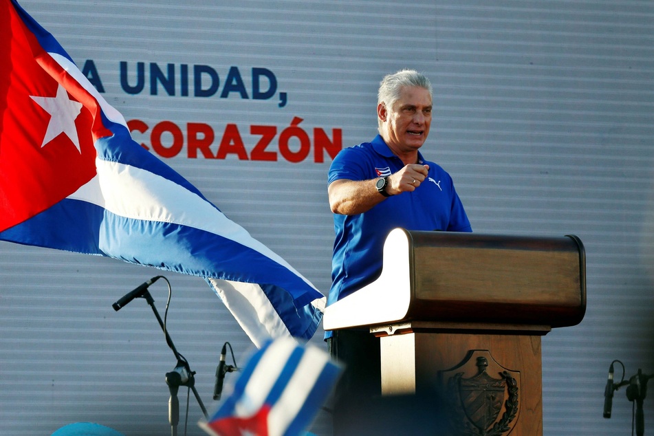 Cuban President Miguel Díaz-Canel at a rally in response to the July 11 anti-government protests.