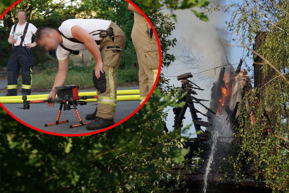 Gebäude in Sachsen in Vollbrand: Drohnenstaffel kommt zum Einsatz