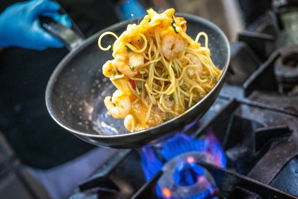 Eine der vielen Köstlichkeiten sind Spaghetti Scampi.