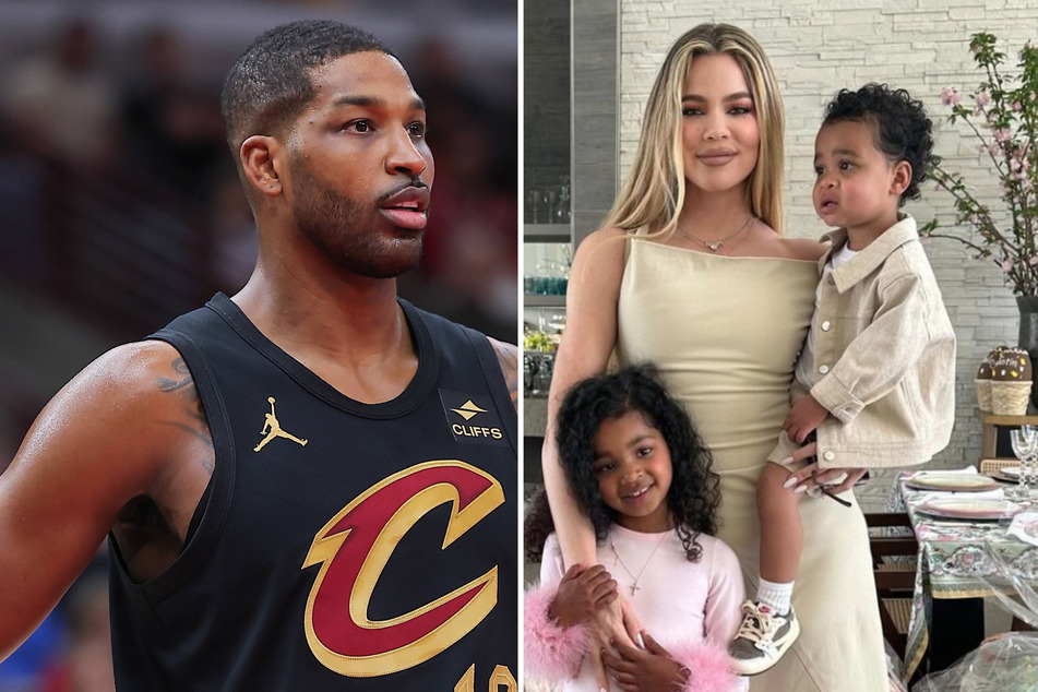 Khloé Kardashian brought her two kids to watch their dad, Tristan Thompson (l.), play against the Boston Celtics on Monday.