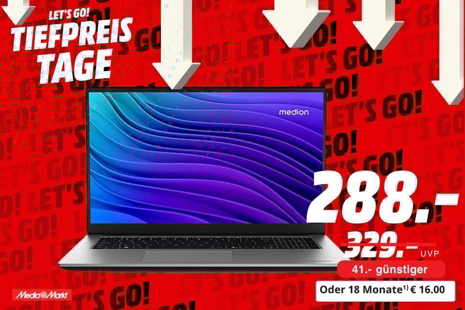 Medion-Notebook für 288 statt 329 Euro.