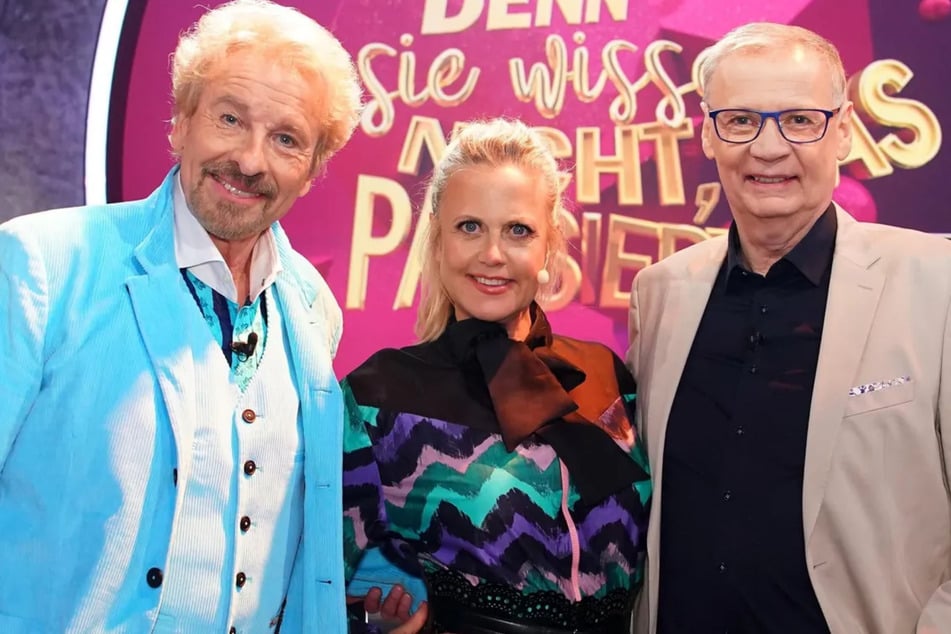 Das bisherige Moderatoren-Team von "Denn sie wissen nicht, was passiert": Thomas Gottschalk (75, l.), Barbara Schöneberger (51) und Günther Jauch (69, r.).