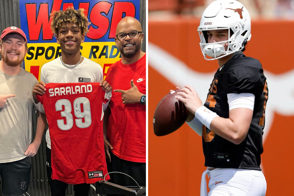 Texas football has the best quarterback room in the country with its latest commit KJ Lacey (center l.), possibly teeing up future quarterback battles with Arch Manning (r.).