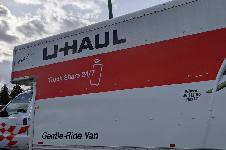 A U-Haul moving on the freeway near Redmond, Washington.