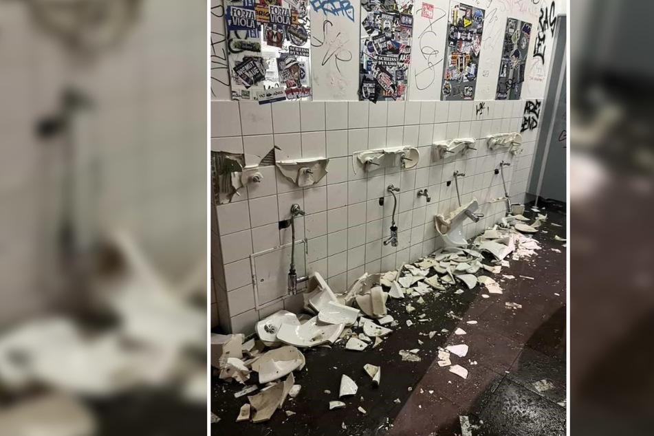 Die größte Unart der Gästefans sind immer wieder die zerstörten Gäste-Toiletten - wie hier am Samstag in Dresden,. Diesmal tickten einige Auer aus.