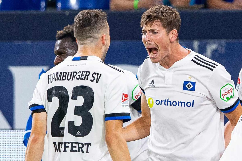 Maximilian Rohr (26, rechts) und Jonas Meffert (26) jubeln über das zwischenzeitliche 2:1.