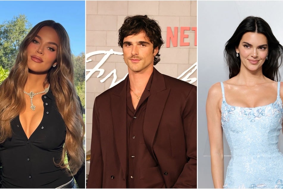 Khloé Kardashian (l) was spotted in Coeur d'Alene, Idaho, with Kendall Jenner (r) and Jacob Elordi (c).