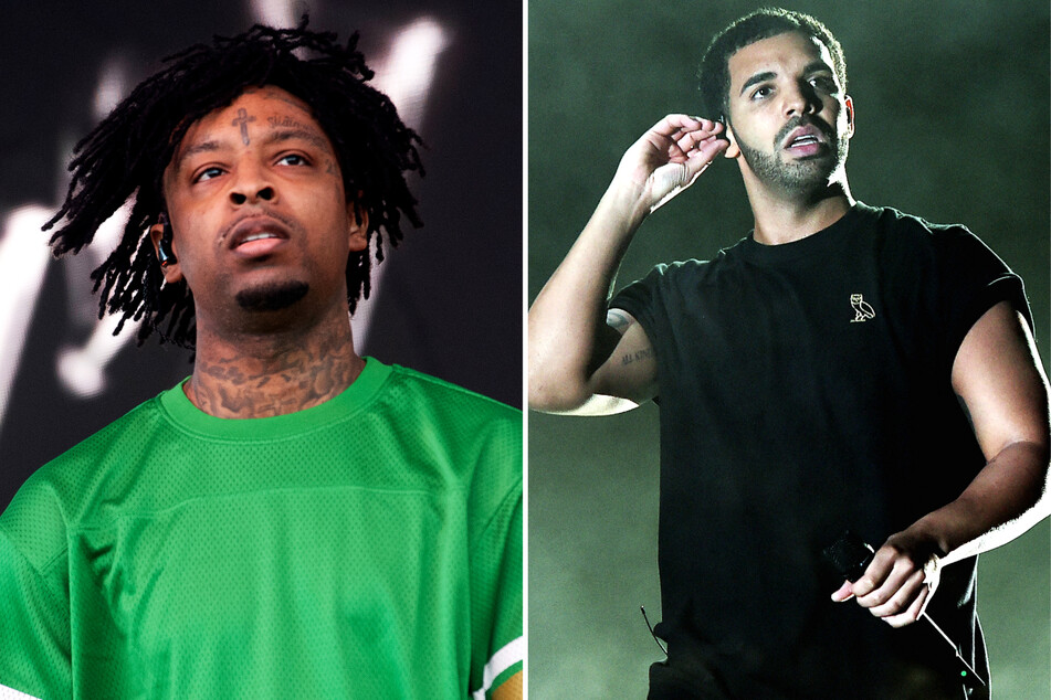 Rappers Drake (r) and 21 Savage are being sued by the owner of Vogue for allegedly using a fake cover of the magazine to promote their new record.