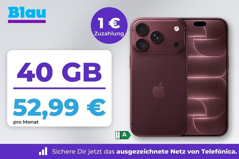Das iPhone 18 Pro mit 256 GB gibt's bei Blau für einmalig 1 Euro.