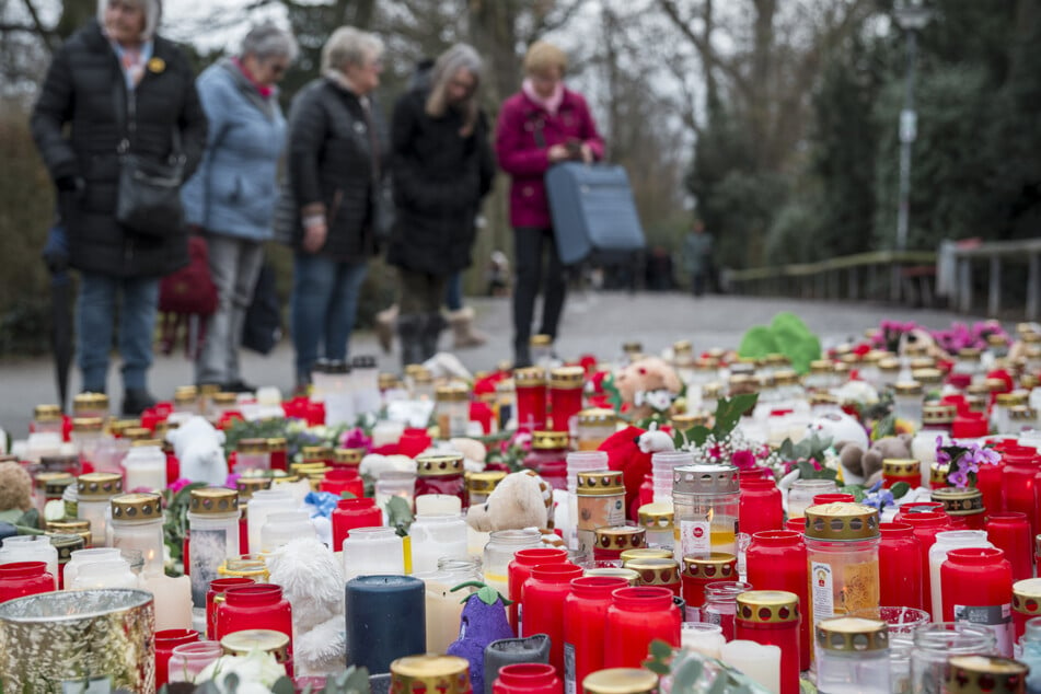 Hunderte Kerzen und Blumen wurden im Aschaffenburger Park Schöntal in Gedenken an die Opfer der blutigen Messerattacke niedergelegt.