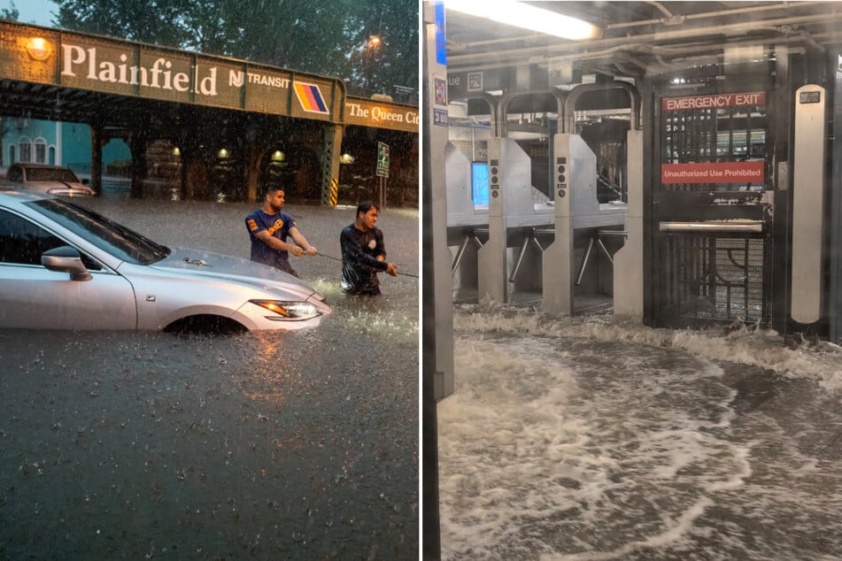 East Coast hit by flooding as deluge of rain causes chaos at airports and subways