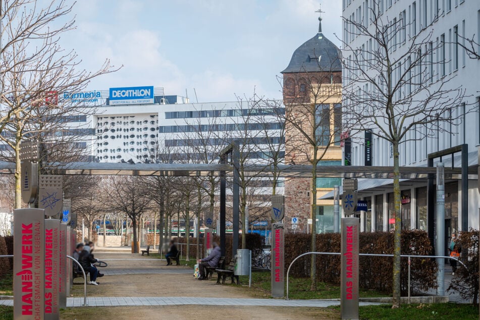 Innerhalb der Kastanienallee Am Wall werden Sitz-, Balancierelemente und eine Drehscheibe aufgebaut.