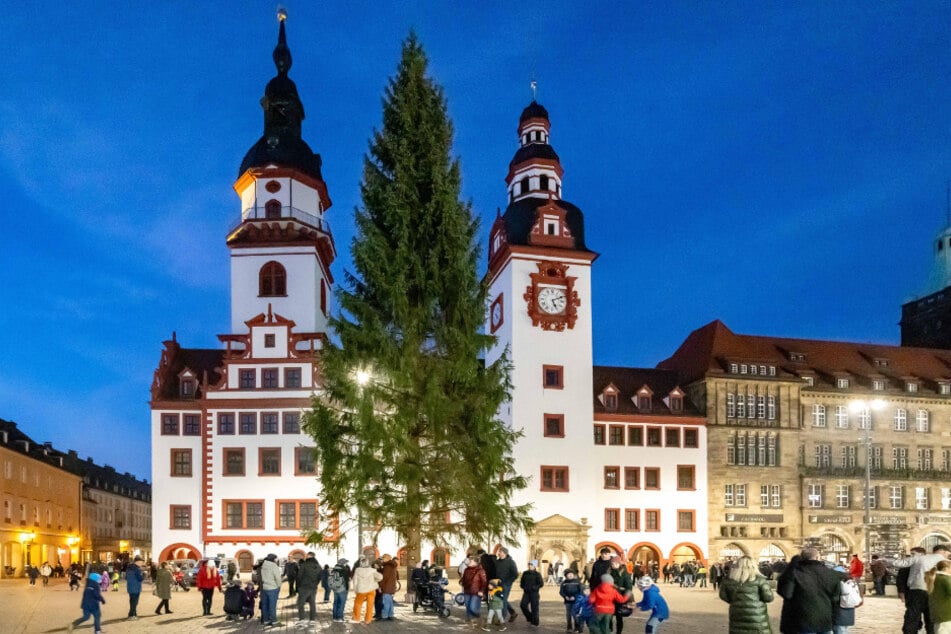 Jedes Jahr warten zahlreiche Chemnitzer auf dem Marktplatz auf den neuen Weihnachtsbaum.