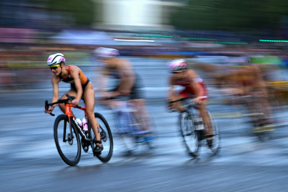 Netherlands' Rachel Klamer competes in the cycling race during the women's individual triathlon at the Paris Olympic Games on Wednesday.