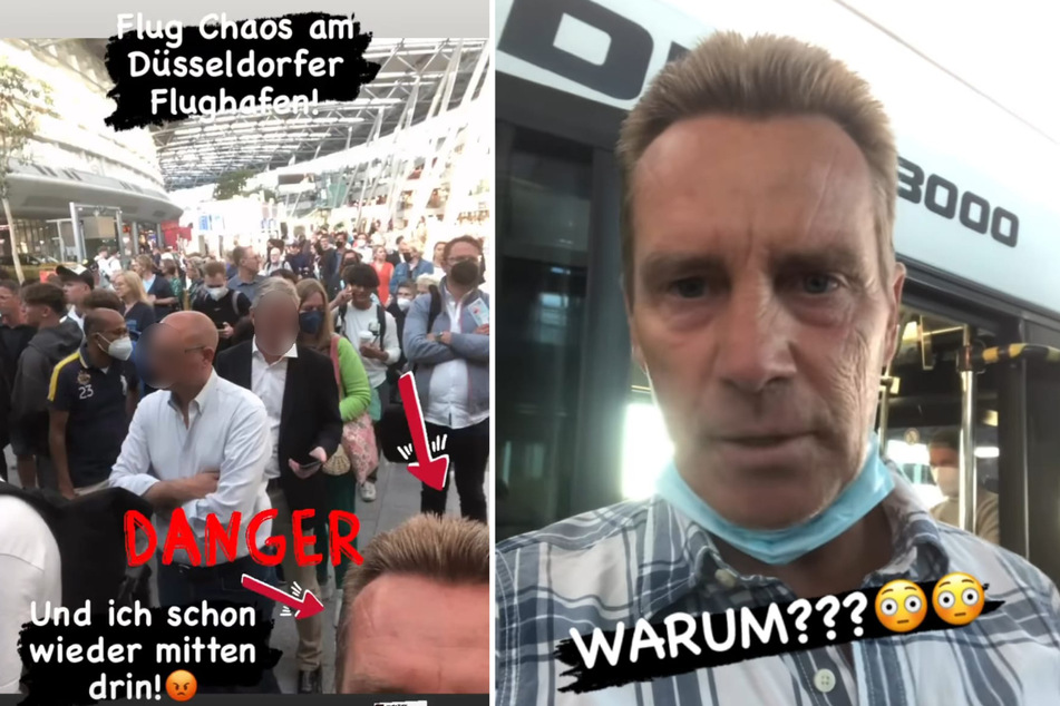 Jürgen Milski (58) meldet sich aus den chaotischen Zuständen am Düsseldorfer Flughafen. (Fotomontage)