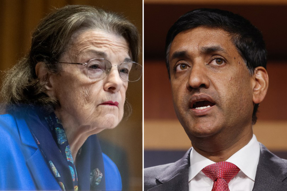 California Representative Ro Khanna (r.) on Wednesday became the first Democrat in Congress to call for Senator Dianne Feinstein's resignation.